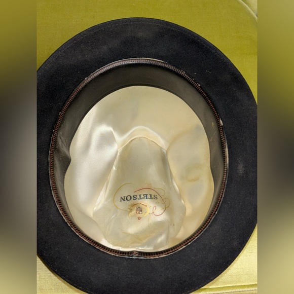 Vintage Royal Stetson Hat, Black Felt, Brown Band, Fedora, Size 7 1/2 - Picture 4 of 10